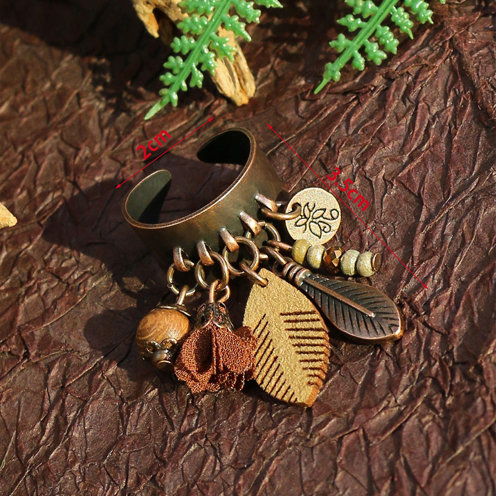 Niva Zia Bohemian Vintage Geometric Wood Bead Tassel Ring