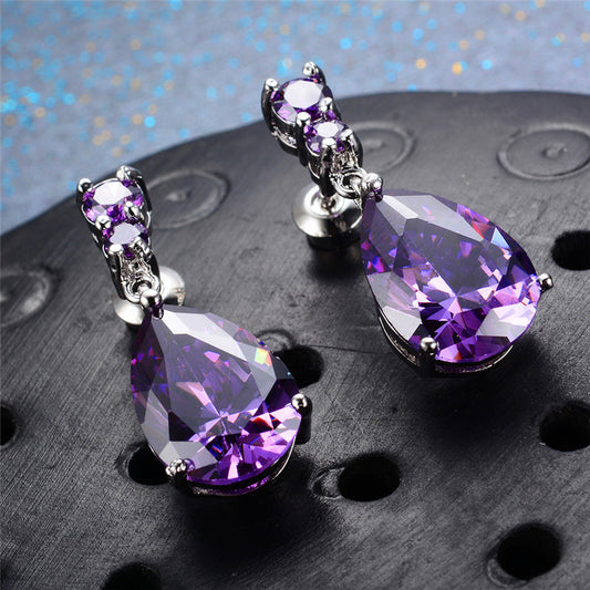Niva Zia purple Teardrop Crystal Earrings