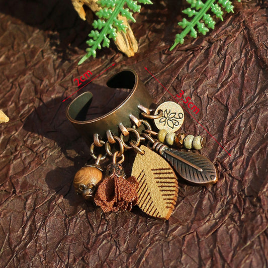 Niva Zia Bohemian Vintage Geometric Wood Bead Tassel Ring