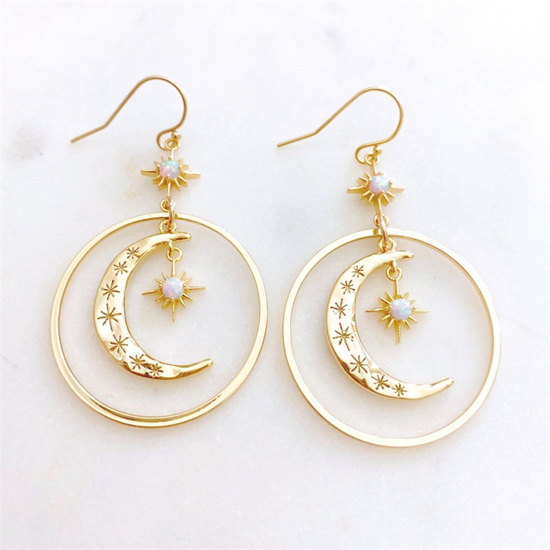 Niva Zia Opal Moonstone Moon Sun Pendant Earrings