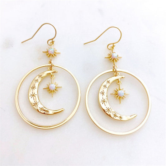 Niva Zia Opal Moonstone Moon Sun Pendant Earrings