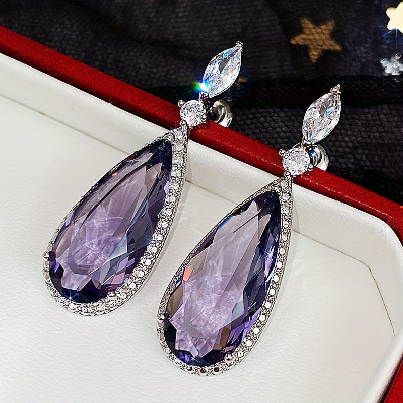 Niva Zia Purple Teardrop Crystal Earrings