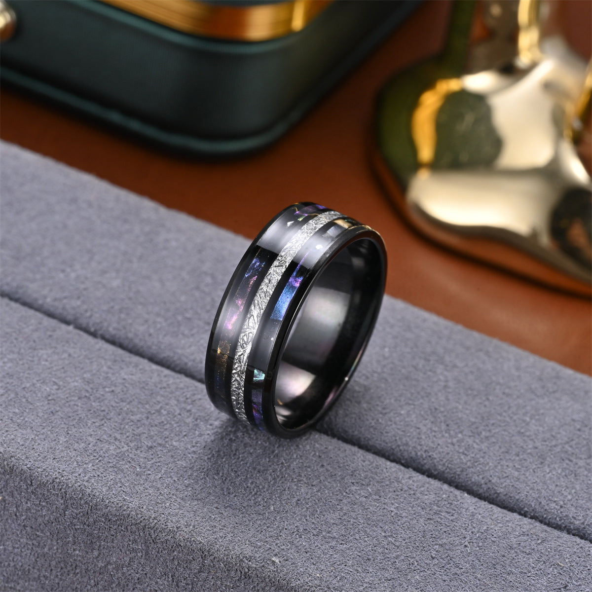 Silk Three-Line Double Shell Drip Oil Alloy Ring