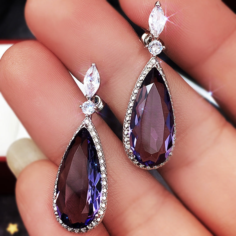 Niva Zia Purple Teardrop Crystal Earrings